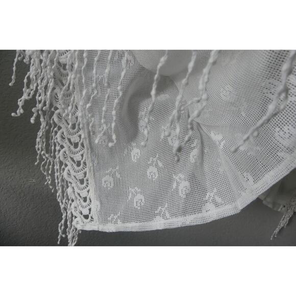 Max Edition Floral Lace Kaftan Shirt Women L/XL Batwing Sleeve Sheer Fringe Trim - Picture 7 of 13